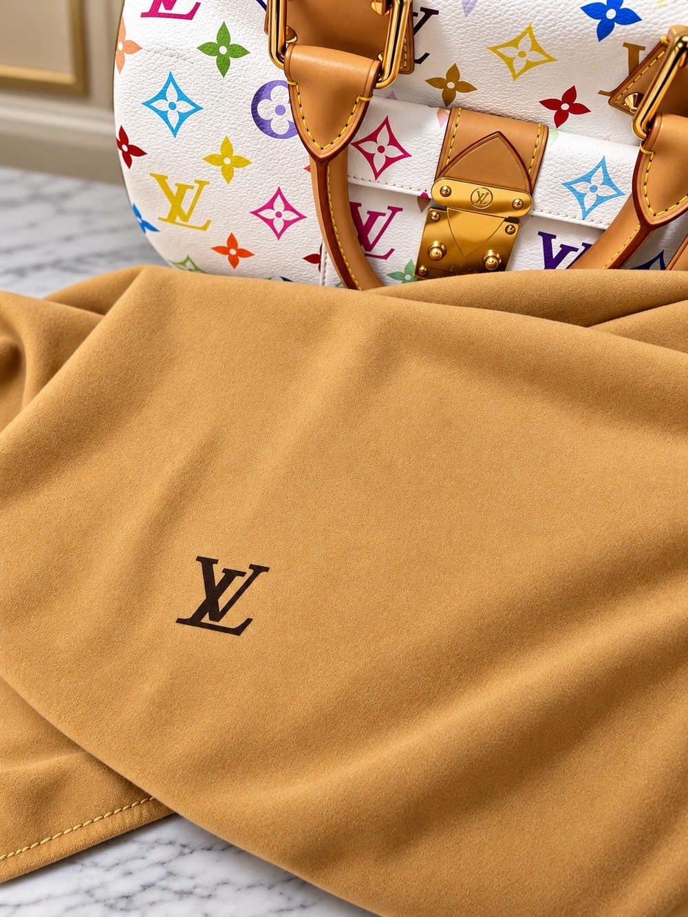 Louis Vuitton White Multicolor Monogram Satchel with Tan Handles - Picture 3 of 7